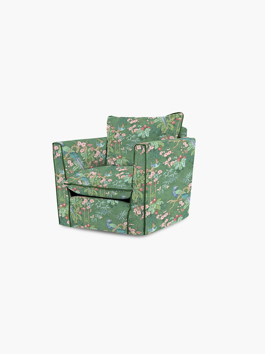Cocobella Armchair in Belleville Juniper with Pine Velvet Trim - Hand Made in USA