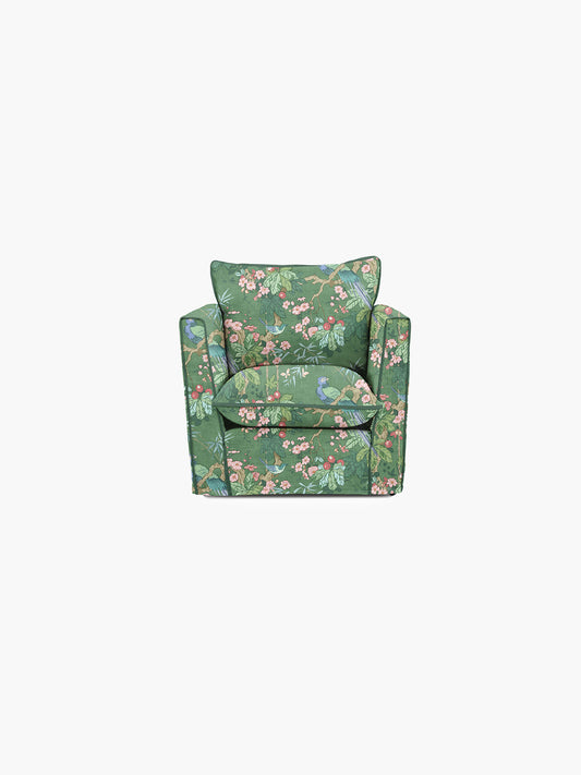 Cocobella Armchair in Belleville Juniper with Pine Velvet Trim - Hand Made in USA