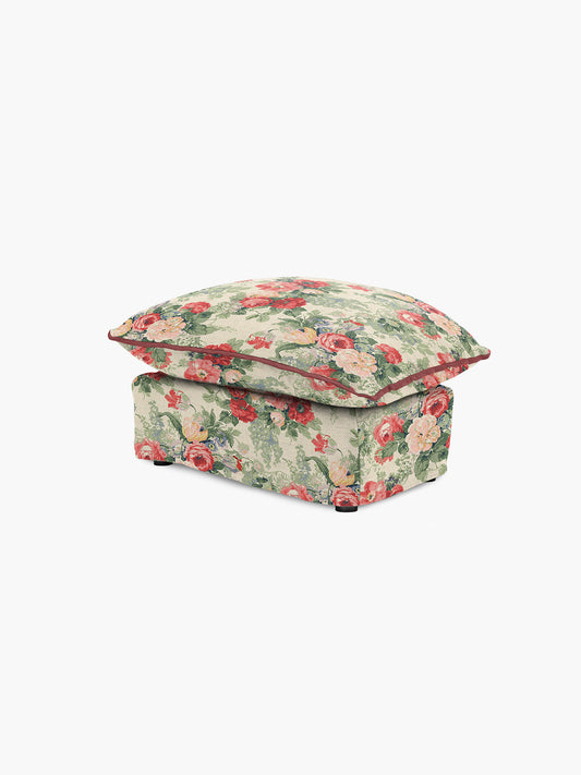 Cocobella Footstool in English Garden Classic Rose with Rosewood Velvet Trim - Hand Made in USA