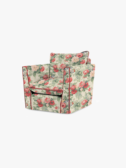 Cocobella Armchair in English Garden Classic Rose with Rosewood Velvet Trim - Hand Made in USA