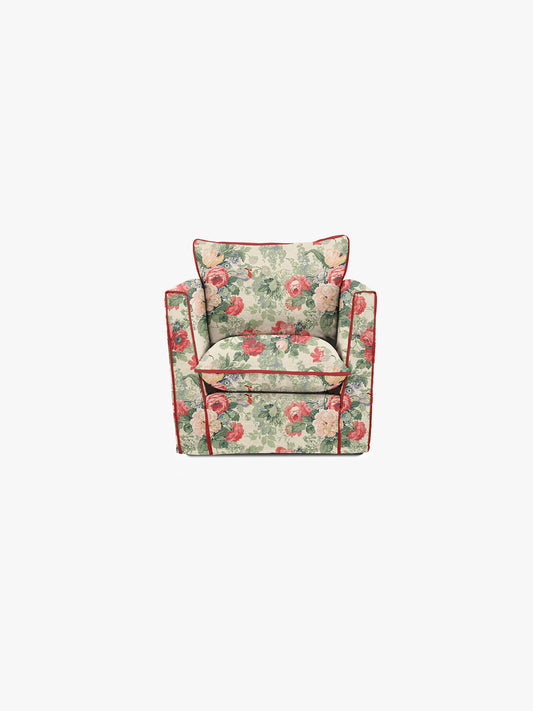 Cocobella Armchair in English Garden Classic Rose with Rosewood Velvet Trim - Hand Made in USA