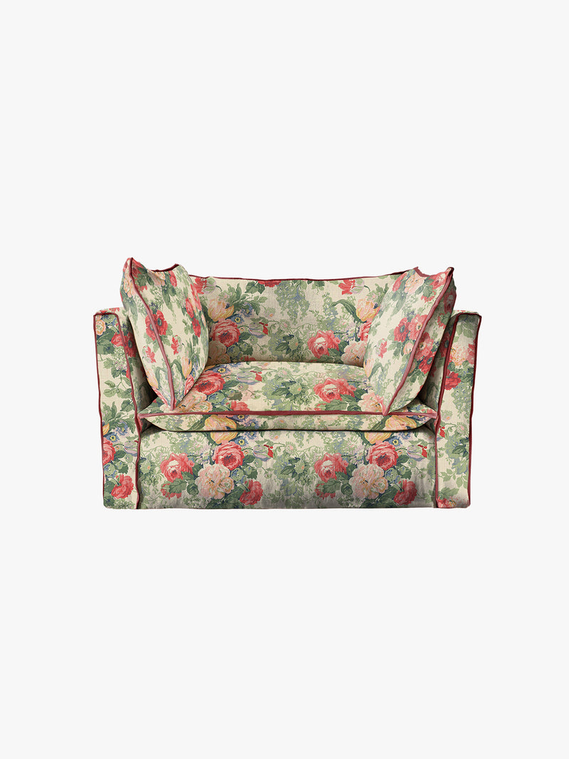 Cocobella Loveseat in English Garden Classic Rose with Rosewood Velvet Trim - Hand Made in USA