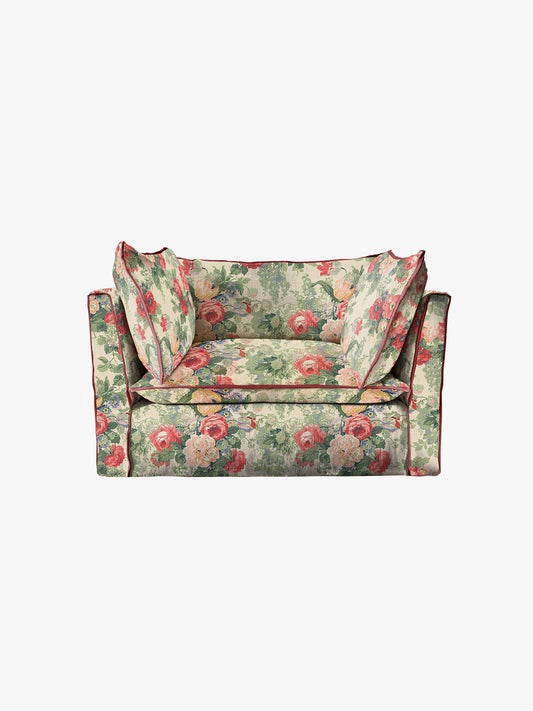 Cocobella Loveseat in English Garden Classic Rose with Rosewood Velvet Trim - Hand Made in USA