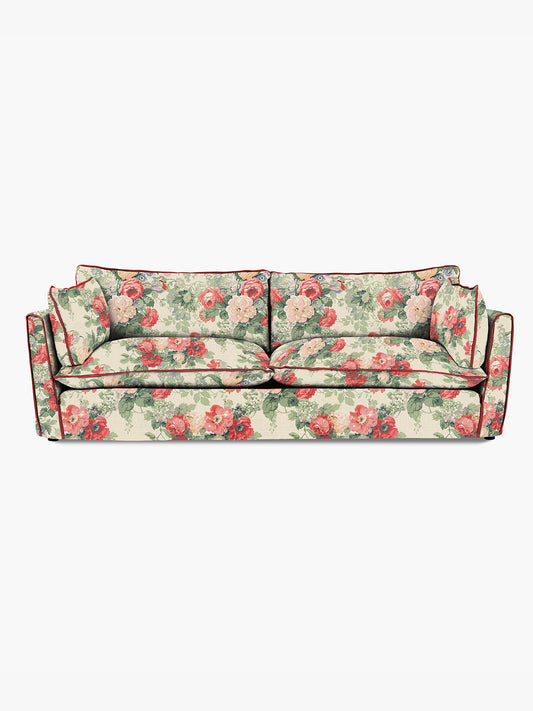 Cocobella 3.5 Seater Sofa in English Garden Classic Rose with Rosewood Velvet Trim - Hand Made in USA