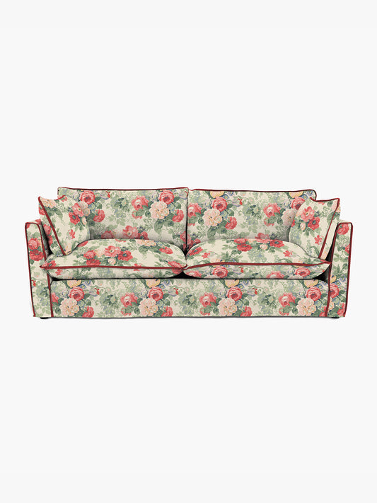 Cocobella 3 Seater Sofa in English Garden Classic Rose with Rosewood Velvet Trim - Hand Made in USA