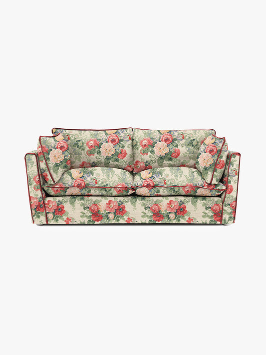 Cocobella 2.5 Seater Sofa in English Garden Classic Rose with Rosewood Velvet Trim - Hand Made in USA