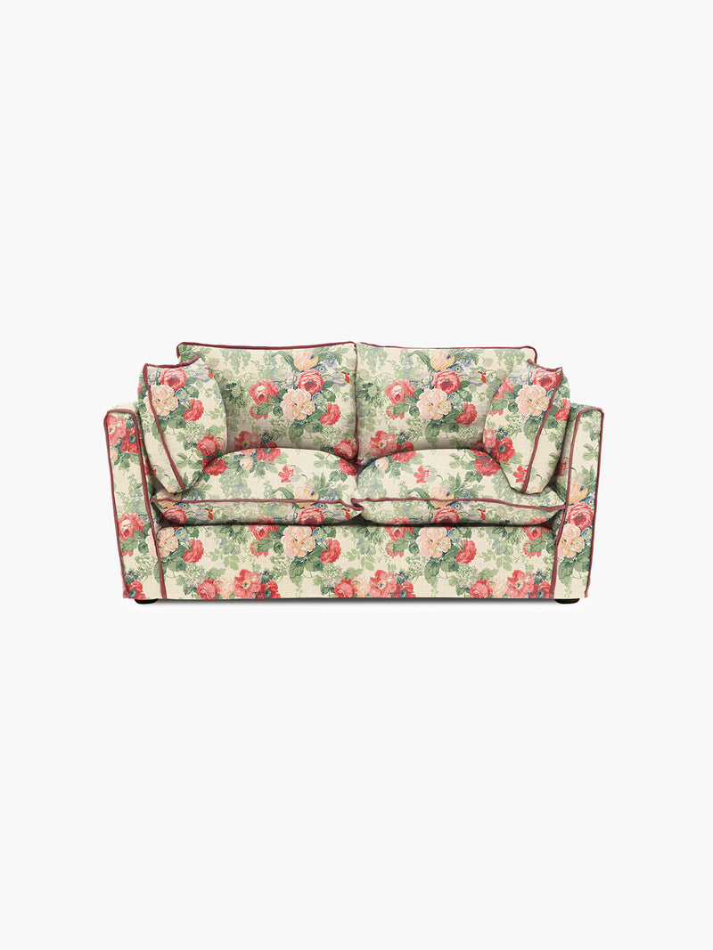 Cocobella 2 Seater Sofa in English Garden Classic Rose with Rosewood Velvet Trim - Hand Made in USA