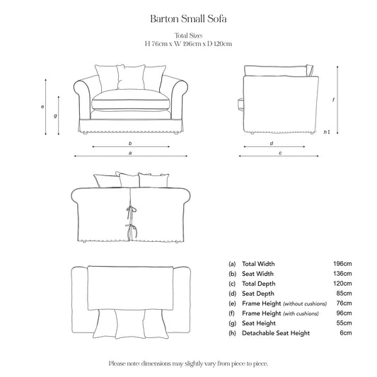 Barton Small Sofa with Big Back Cushions in Cotton Linen Cool Coconut - Hand Made in USA