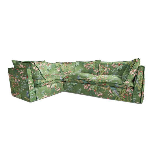 Coco 2 x 3 seater sofa with Knife Edge cushion in Belleville Juniper with Velvet Trim - Hand made in USA