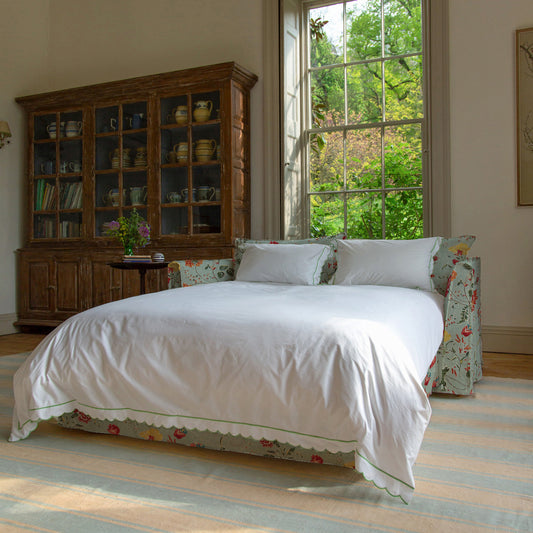 Coco 2.5 seater sleeper sofa with Self Piped Knife Edge cushion in Wildwood Duck Egg - Hand Made in USA