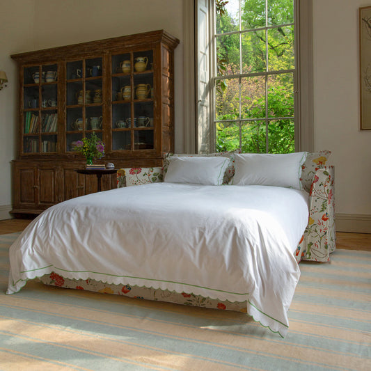 Coco 2.5 seater sleeper sofa with Self Piped Knife Edge cushion in Wildwood Ivory - Hand Made in USA