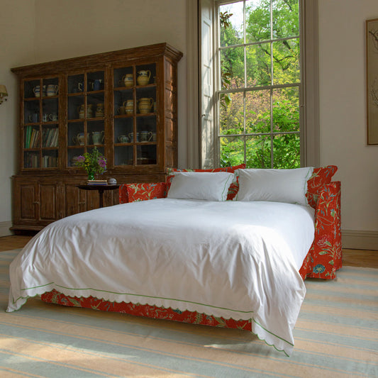 Coco 2.5 seater sleeper sofa with Self Piped Knife Edge cushion in Wildwood Pumpkin - Hand Made in USA