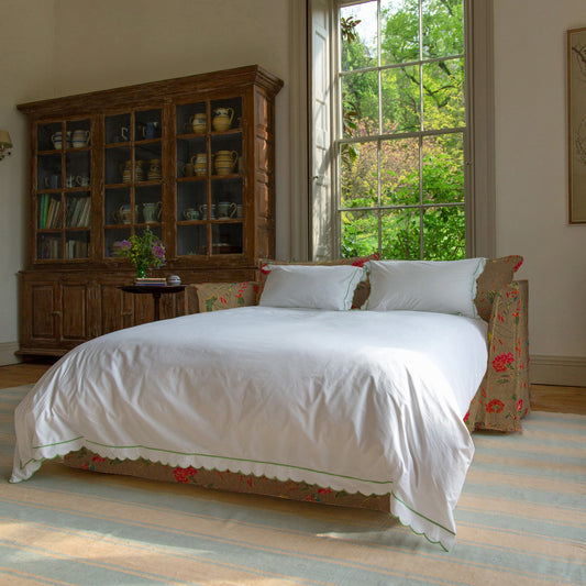 Coco 2.5 seater sleeper sofa with Self Piped Knife Edge cushion in Wildwood Twig - Hand Made in USA