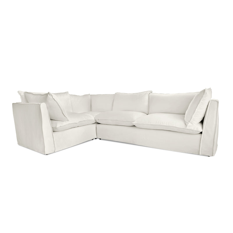 Coco 2 x 3 seater sofa Self Piped Knife Edge cushion in Cotton Linen Cool Coconut - Hand Made in USA