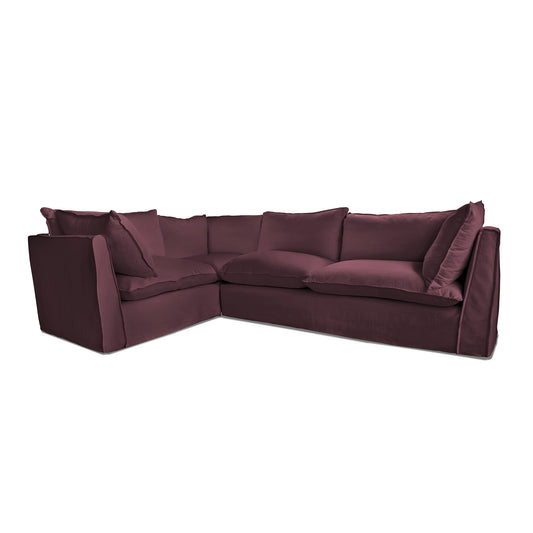 Coco 2 x 3 seater sofa with Knife Edge Cushion in Damson Linen - Hand Made in USA
