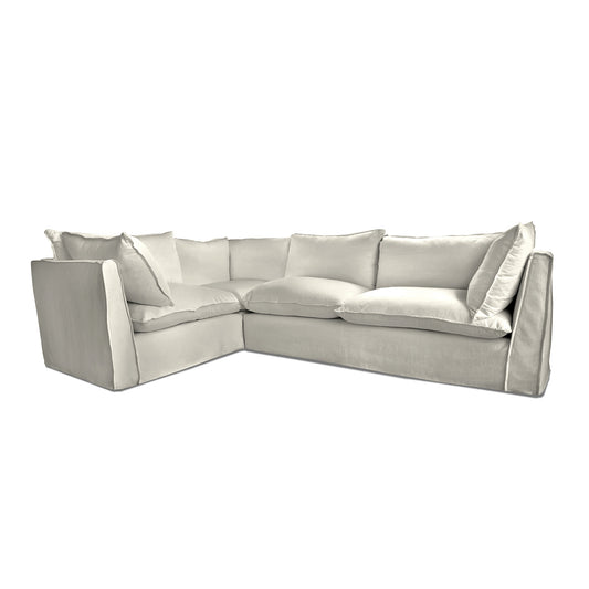 Coco 2 x 3 seater sofa with Knife Edge Cushion in Dove Linen - Hand Made in USA
