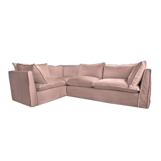 Coco 2 x 3 seater sofa with Knife Edge Cushion in Dusky Pink Linen - Hand Made in USA
