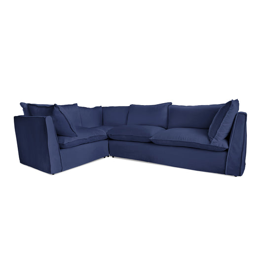 Coco 2 x 3 seater sofa Self Piped Knife Edge cushion in Cotton Linen Inkspot  - Hand Made in USA