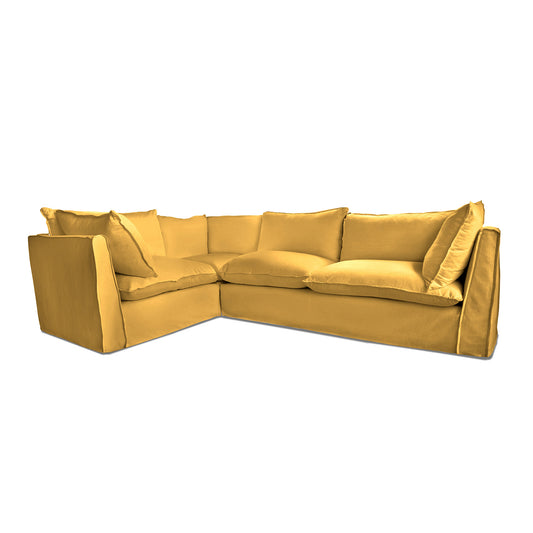 Coco 2 x 3 seater sofa with Knife Edge Cushion in Maize Linen - Hand Made in USA