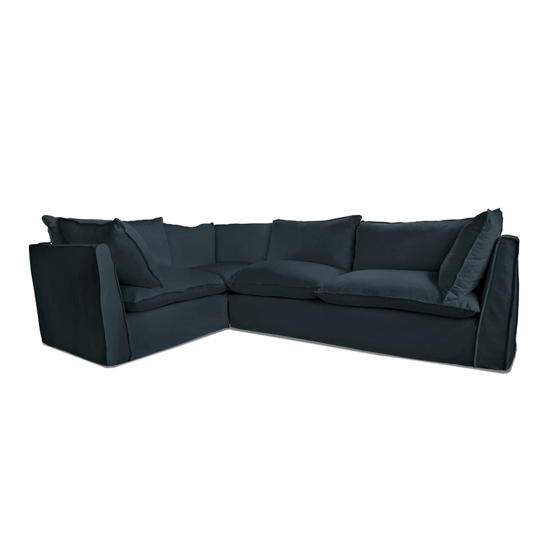 Coco 2 x 3 seater sofa with Knife Edge Cushion in Midnight Linen - Hand Made in USA