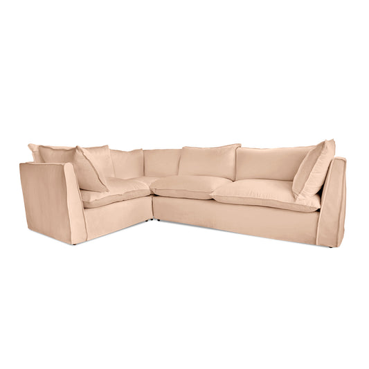 Coco 2 x 3 seater sofa Self Piped Knife Edge cushion in Cotton Linen Rosedale - Hand Made in USA