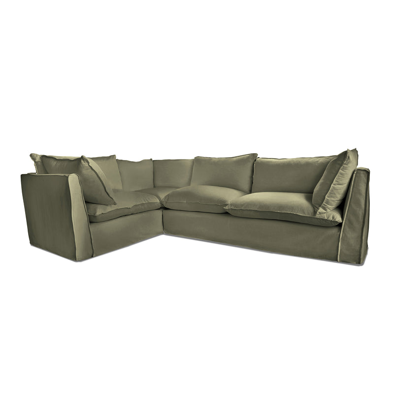 Coco 2 x 3 seater sofa with Knife Edge Cushion in Sage Linen - Hand Made in USA