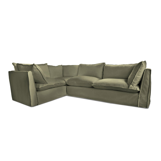 Coco 2 x 3 seater sofa with Knife Edge Cushion in Sage Linen - Hand Made in USA