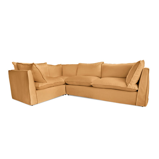 Coco 2 x 3 seater sofa Self Piped Knife Edge cushion in Cotton Linen Sunflower - Hand Made in USA
