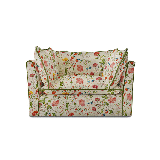 Coco Loveseat with Contrast Welt Knife Edge cushions in Wildwood Ivory - Hand Made in USA