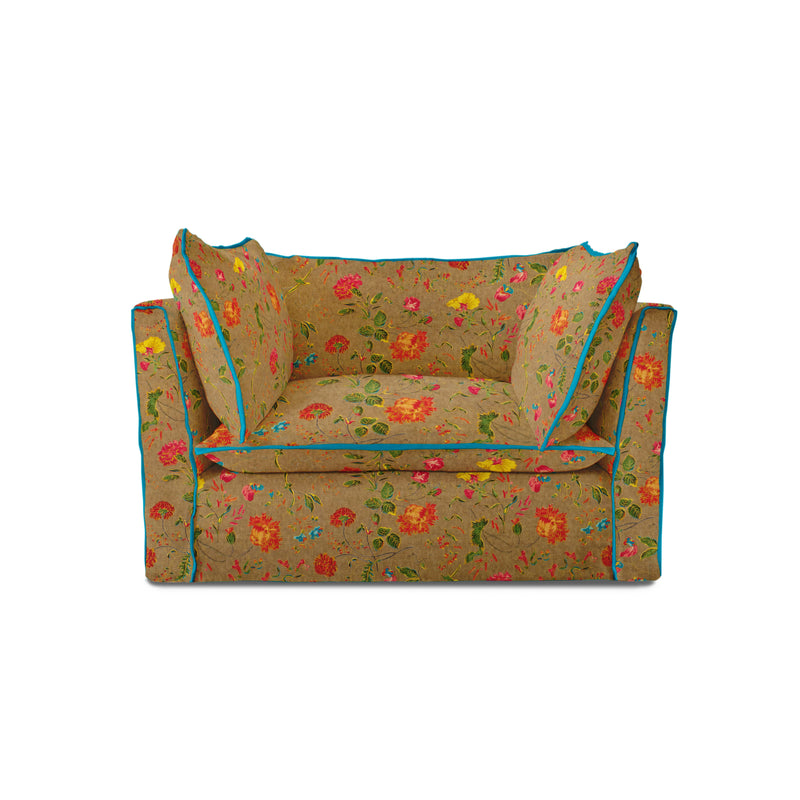Coco Loveseat with Contrast Welt Knife Edge cushions in Wildwood Twig - Hand Made in USA