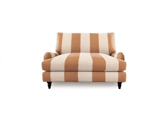 Felix Loveseat with Big Back Cushion in Caramel Stripe - Hand Made in USA