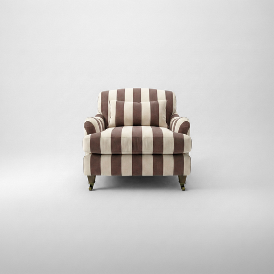 Felix Armchair in Chocolate Stripes - Hand Made in USA