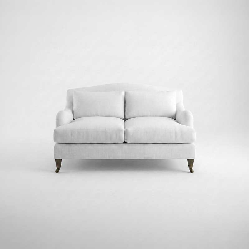 Felix Fixed Cover 2 Seater Sofa in Cotton Linen Snow Drop - Handmade to Order in the USA