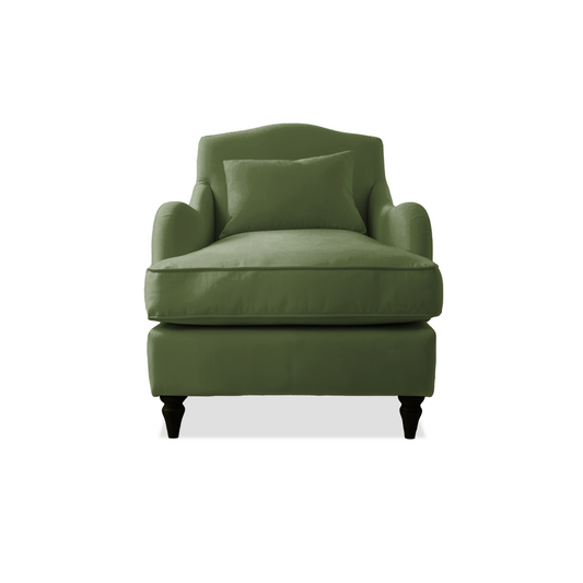 Isobel Armchair with Fixed Back in Cotton Linen Evergreen - Hand Made in USA