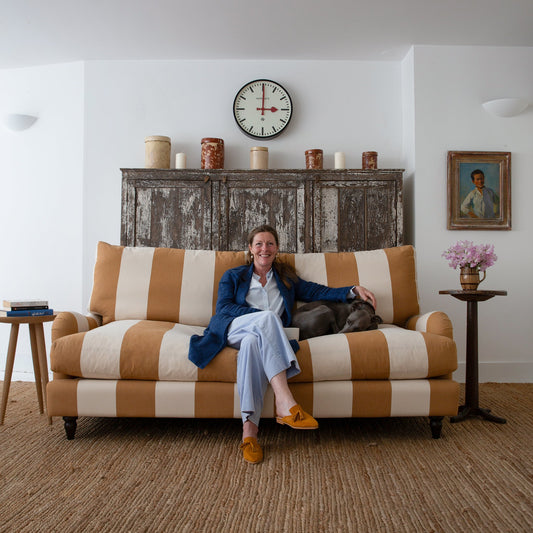 Isobel 3 seater sofa with Big Back Cushion in Caramel Stripe - Hand Made in USA