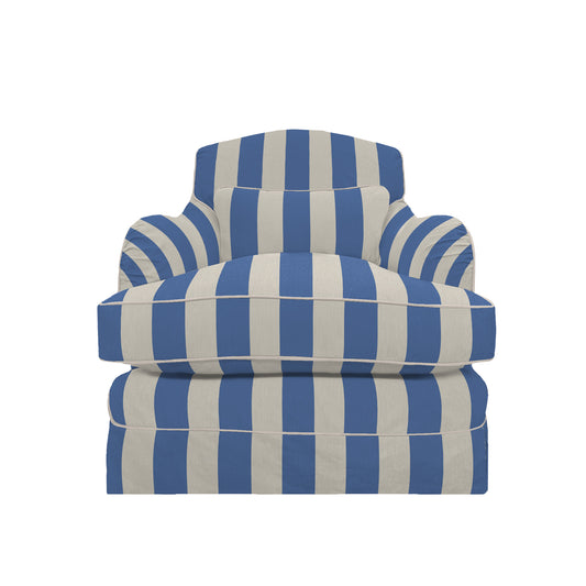 Felix Armchair in in Cornish Blue Stripe - Hand Made in USA
