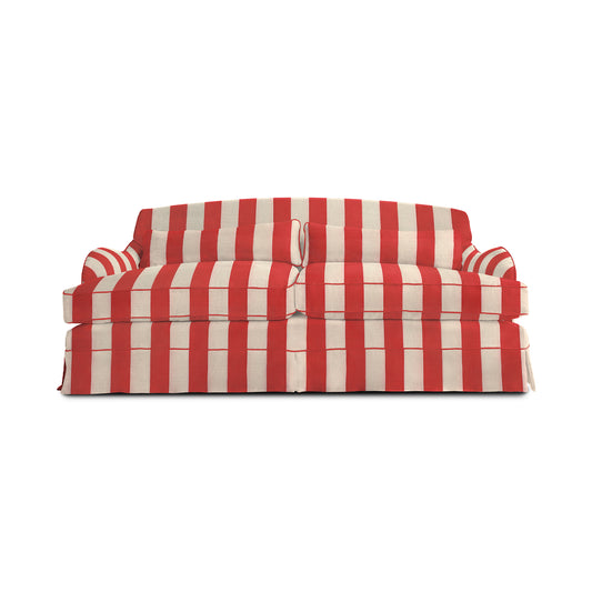 Felix Large Sofa in Petunia Red Stripe - Hand Made in USA