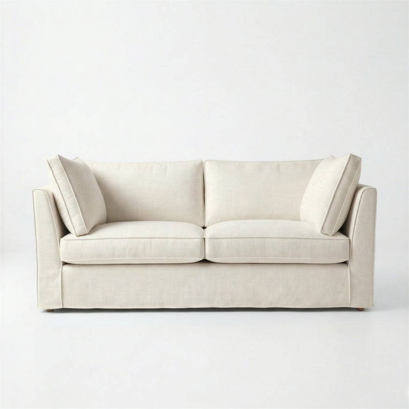 Coco 2.5 seater sofa with Self Piped Box Edge cushion in Cotton Linen Cool Coconut - Hand Made in USA