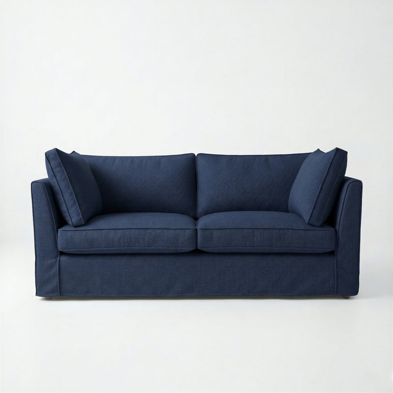 Coco 2.5 seater sofa with Self Piped Box Edge cushion in Cotton Linen Inkspot - Hand Made in USA