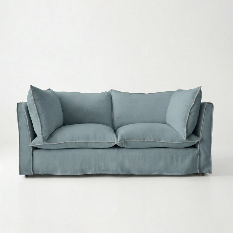 Coco 2.5 seater sofa with Knife Edge cushion in Cerulean Linen - Hand Made in USA