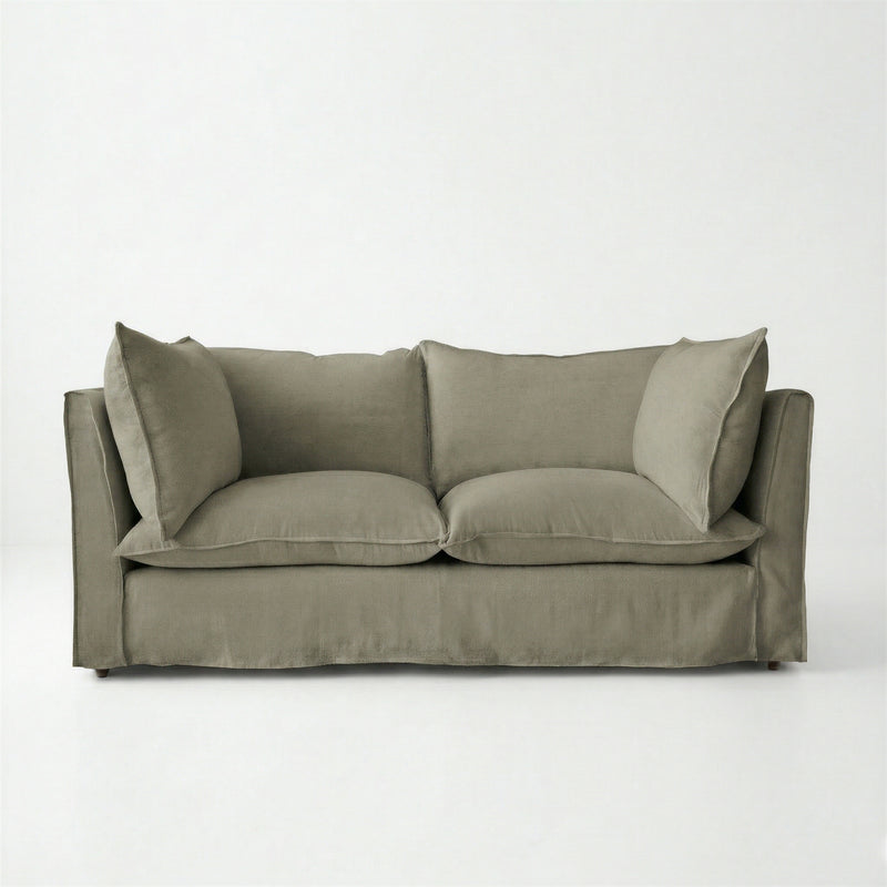 Coco 2.5 seater sofa with Knife Edge cushion in Sage Linen - Hand Made in USA