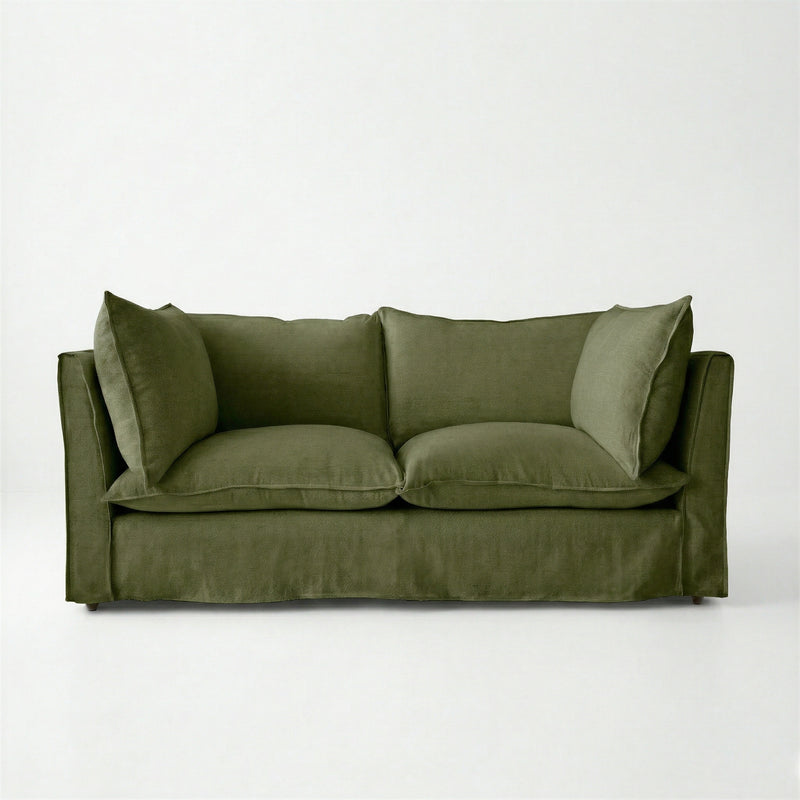 Coco 2.5 seater sofa with Self Piped Knife Edge cushion in Cotton Linen Evergreen - Hand Made in USA