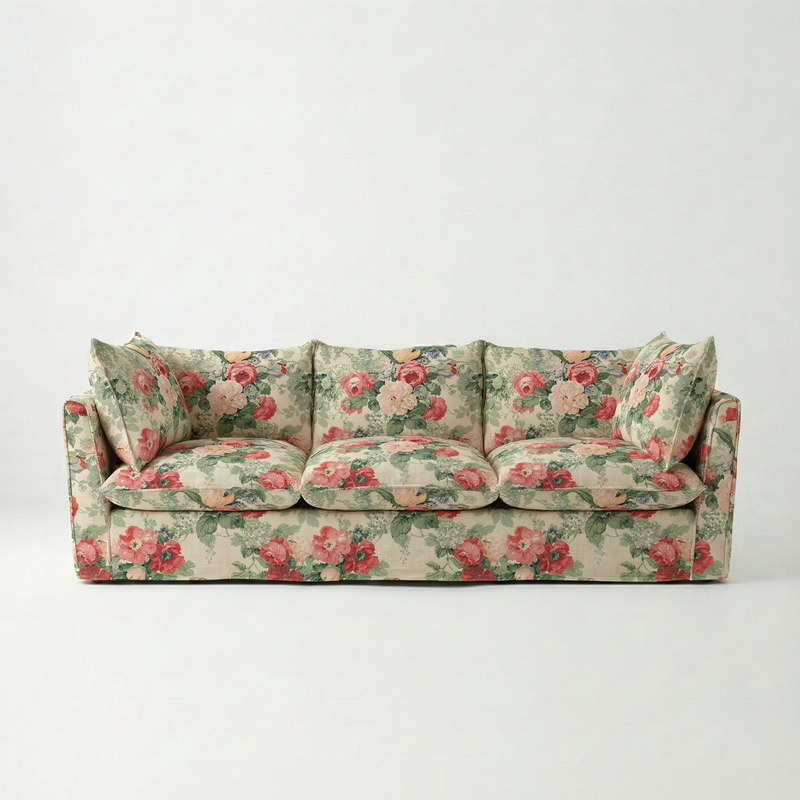 Coco 3.5 seater sofa with Knife Edge cushion in English Garden Classic Rose - Hand Made in USA
