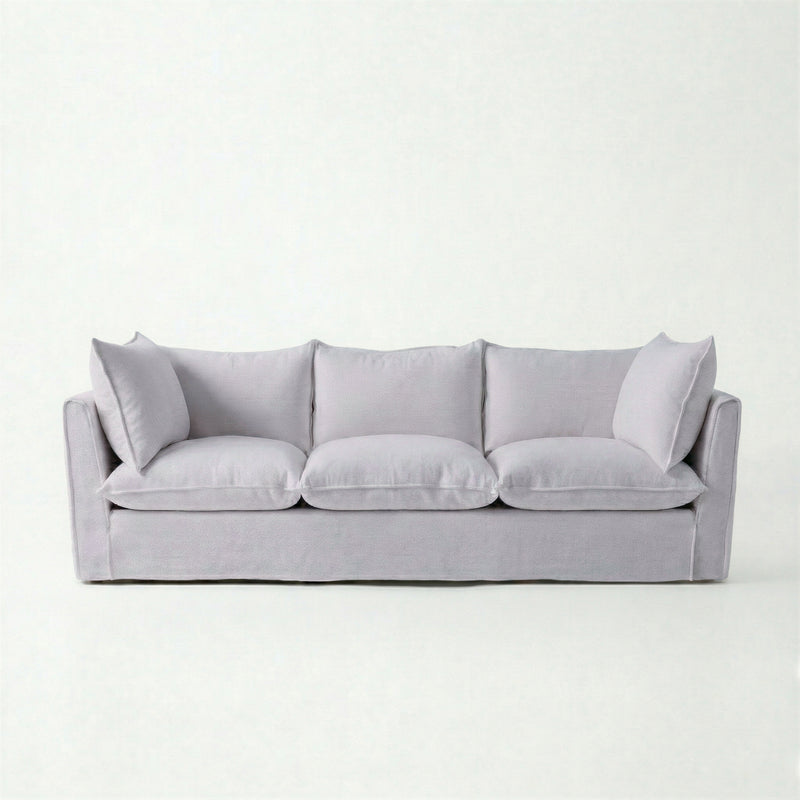 Coco 3.5 seater sofa with Self Piped Knife Edge cushion in Cotton Linen Sea Salt - Hand Made in USA