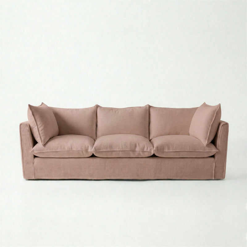 Coco 3.5 seater sofa with Self Piped Knife Edge cushion in Cotton Linen Rosedale - Hand Made in USA