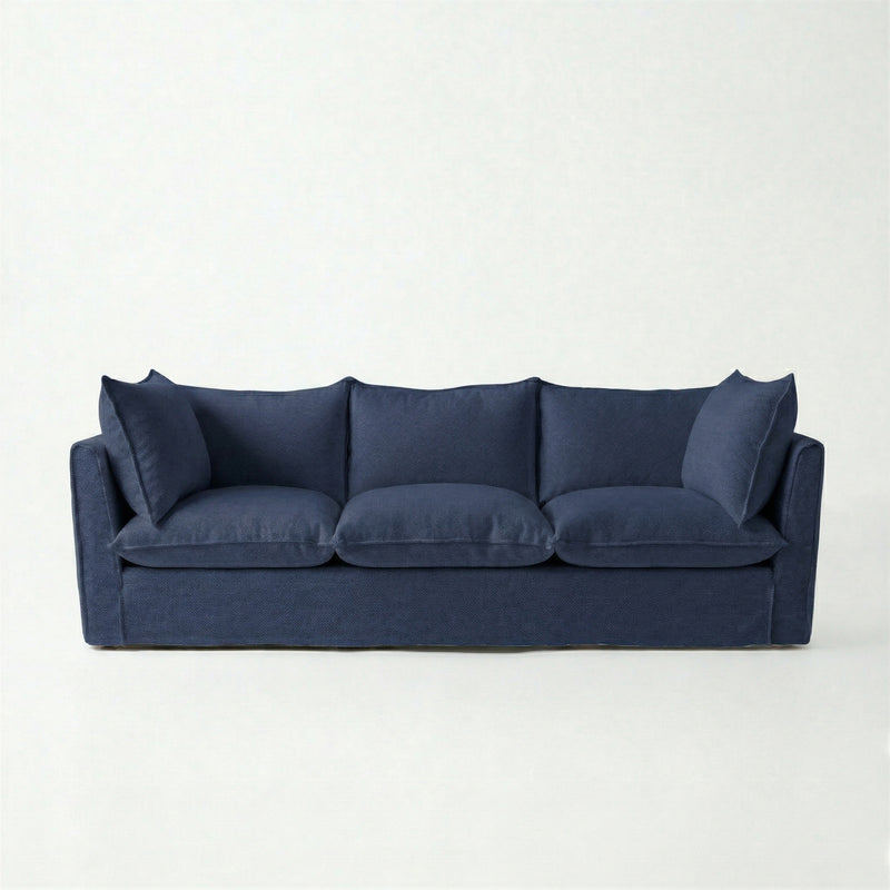 Coco 3.5 seater sofa with Self Piped Knife Edge cushion in Cotton Linen Inkspot - Hand Made in USA