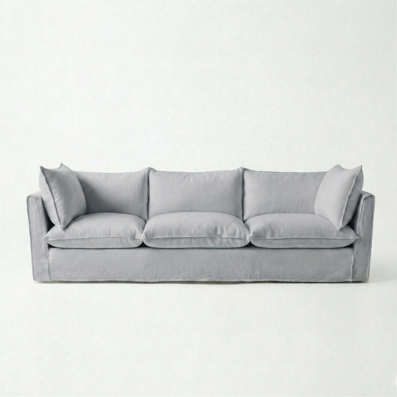 Coco 4 seater sofa with Self Piped Knife Edge cushion in Cotton Linen Sea Salt - Hand Made in USA