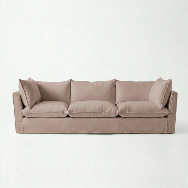 Coco 4 seater sofa with Self Piped Knife Edge cushion in Cotton Linen Rosedale - Hand Made in USA