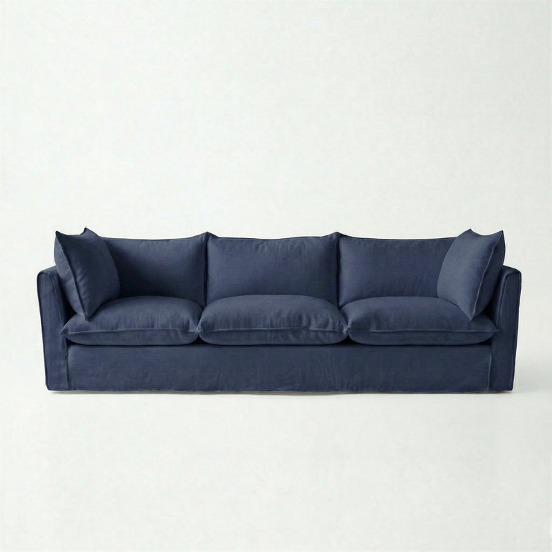 Coco 4 seater sofa with Self Piped Knife Edge cushion in Cotton Linen Inkspot - Hand Made in USA