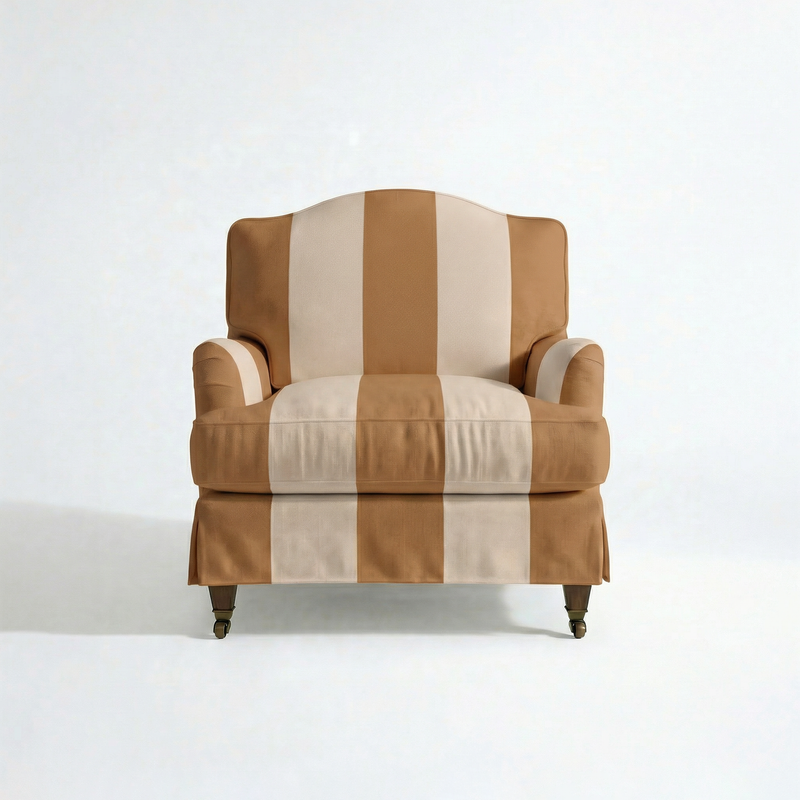 Isobel Armchair with Big Back Cushion in Caramel Stripe - Hand Made in USA